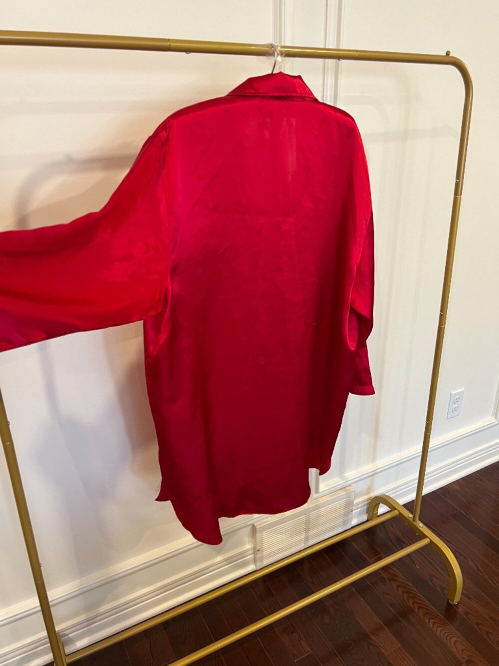 Oscar de la Renta Pink Label Red Satin Sleep Shirt Lounge Dress 1X Dark Glam - Picture 7 of 8